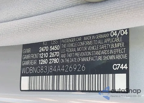 2004 Mercedes-Benz S 430 4Matic z USA, uszkodzony, nr VIN WDBNG83J84A426926